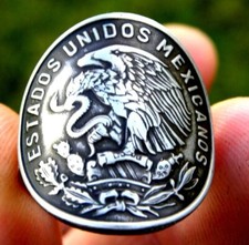 Eagle snake Mexican Cincuente centavos coin signet ring sterling silver band