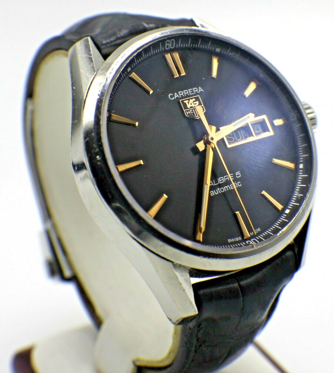 TAG Heuer Carrera Calibre 5 自動巻き腕時計 Tag Heuer Carrera Calibre 5 Day-Date Automatic Black Dial