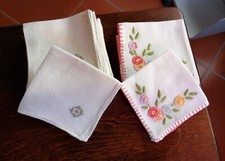 Lotto di 18 tovaglioli da the in lino ricamati a mano - vintage.