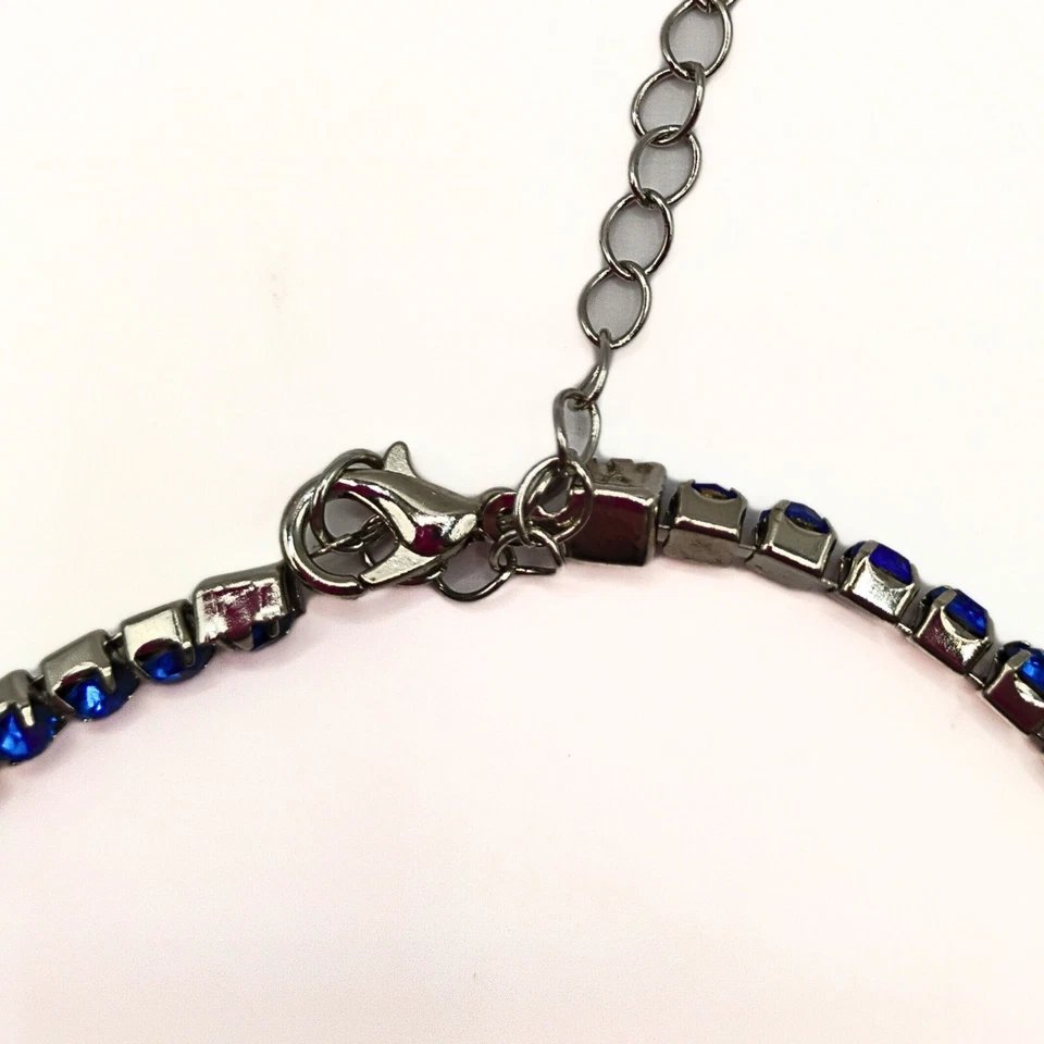 Colar Gargantilha de Tênis Vintage Tom Prata Strass Azul Náutico Costeiro Glam - Imagem 2 de 2
