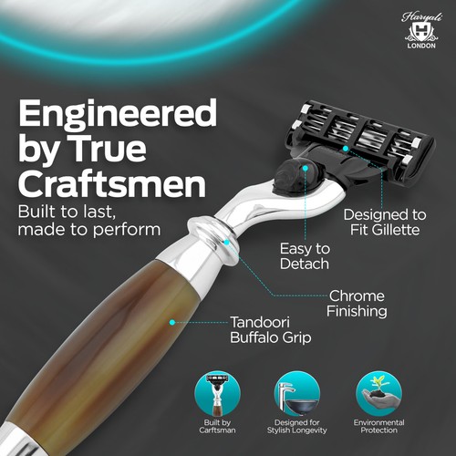 3 Edge Razor for Men, Women's Razor, Luxury Mens Razor, Buffalo Horn Imitation - Imagen 3 de 9