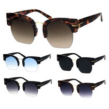 Womens Retro Mod Thick Plastic Half Horn Rim Crop Bottom Sunglasses