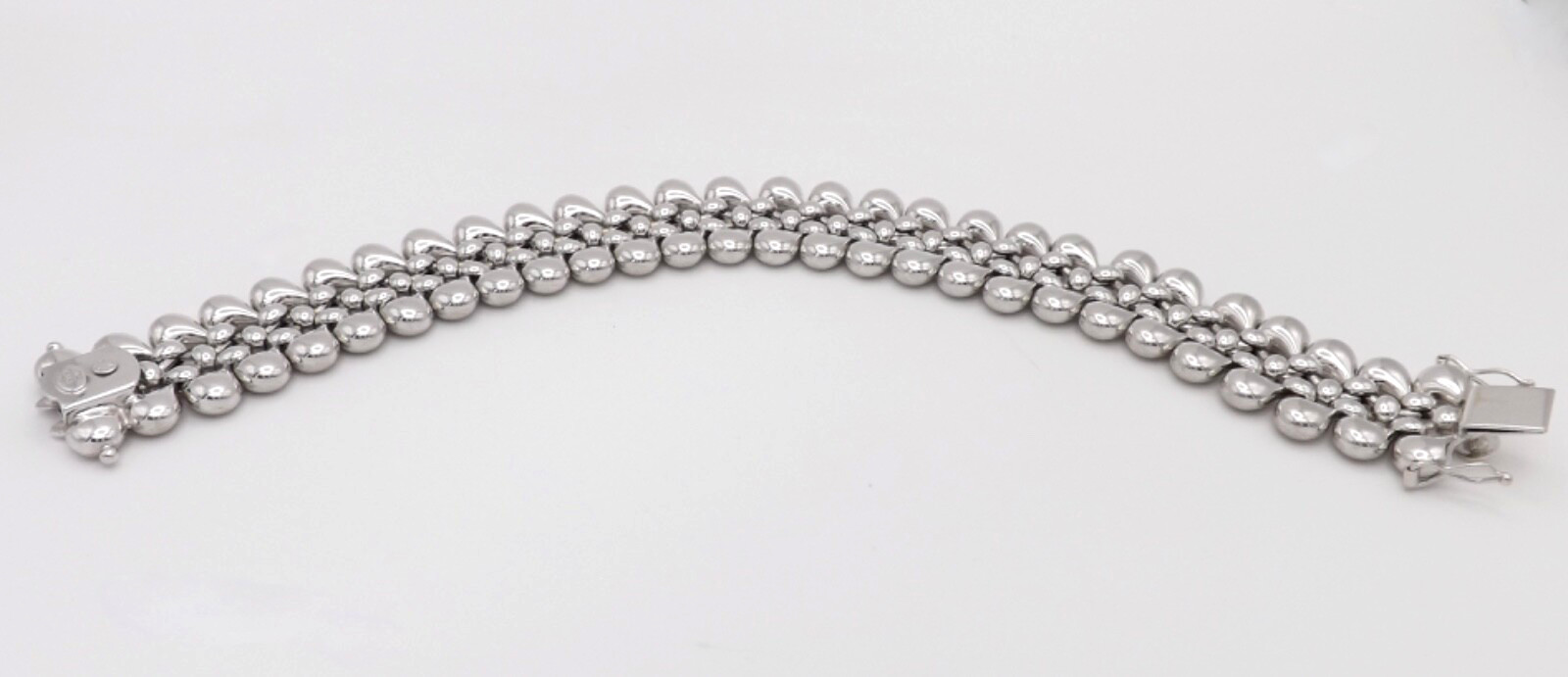 Solid 18k White Gold Flexible Link Wide Bracelet … - image 8