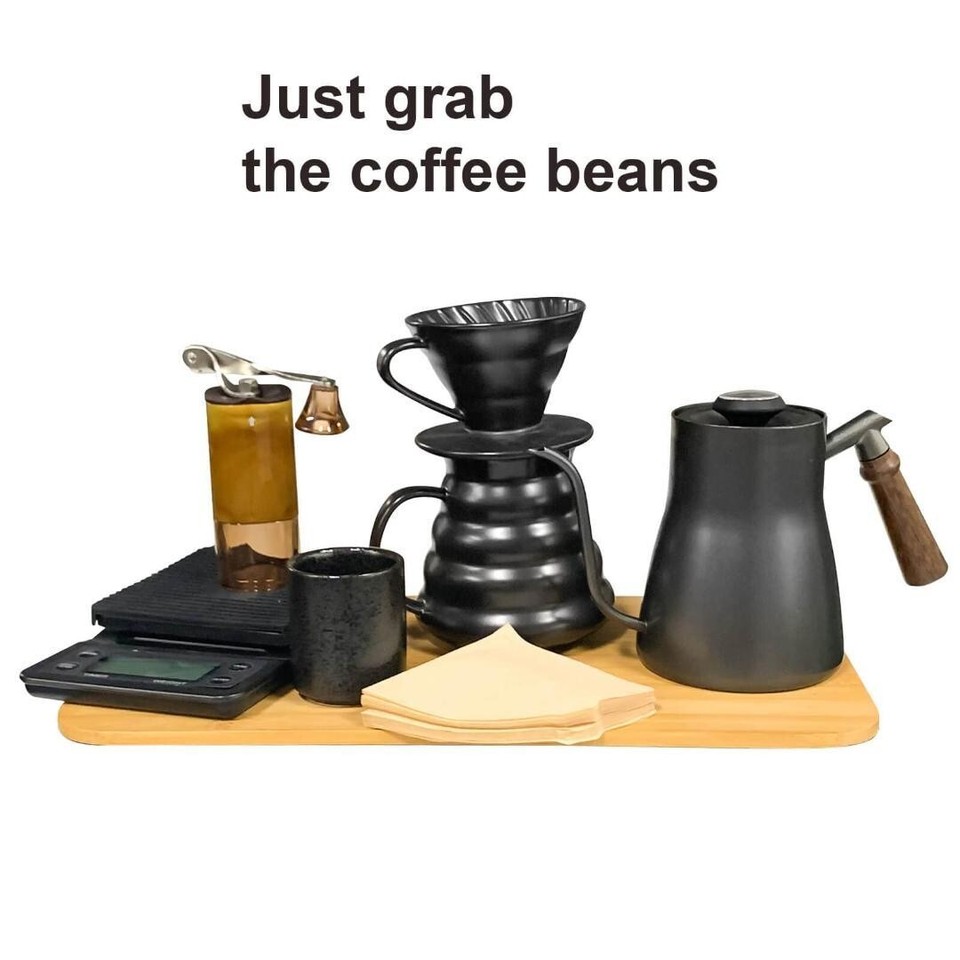 Generic Pourover Coffee Maker Set Coffee Kettle Scale Ceramic Black