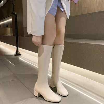  Div > Stiefel Frau Up Knie Absatz Hoch 6 CM Beige Leder Kunststoff 42760 /