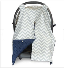 KIDS 'N SUCH Baby Car Seat Canopy Chevron Cover Navy Gray - Dot Minky, Opening