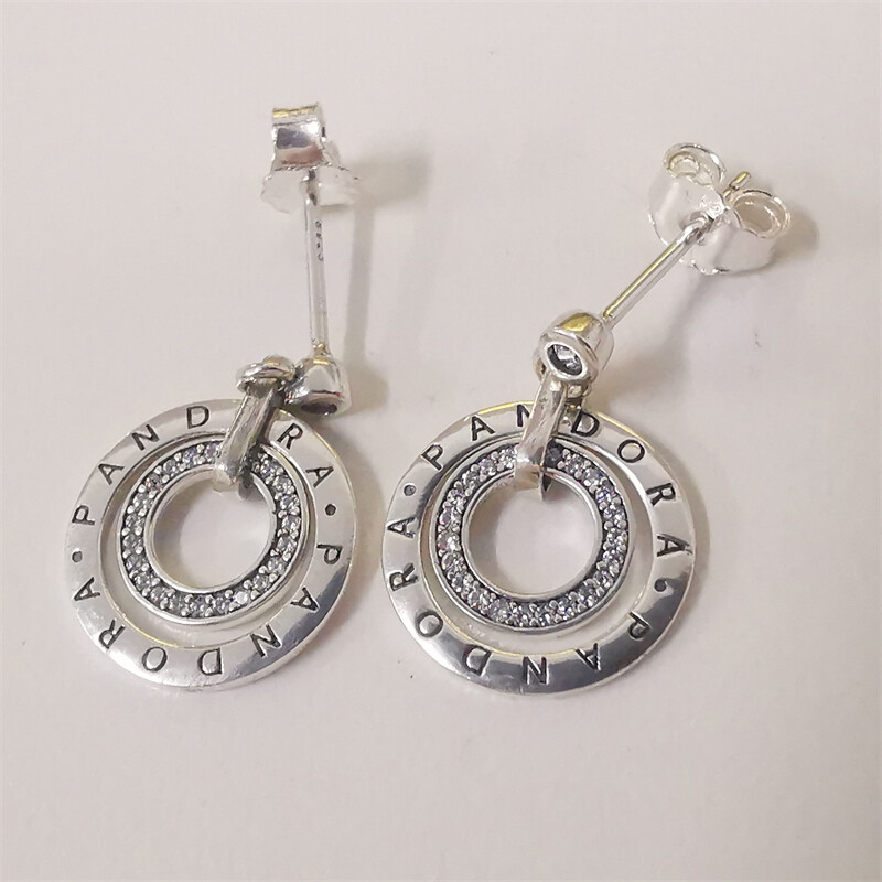 Pandora Circles of Love Sparkle Dangle Earrings with Stud Design