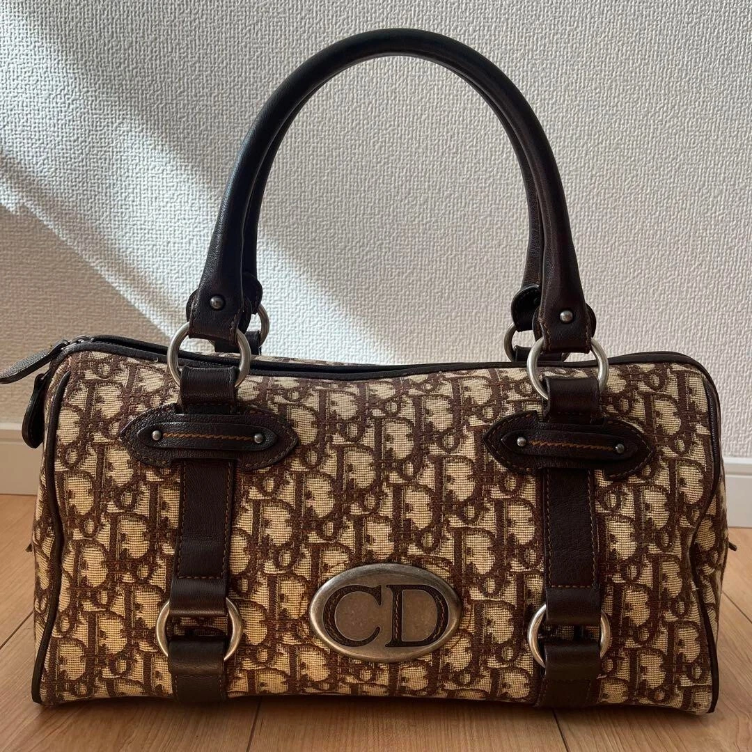 Sac à main femme Christian Dior fourre tout toile cuir marron occasion authentique F/S