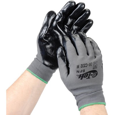 PIP G-Tek174; Nitrile Coated Nylon Grip Gloves Black/Gray Medium 12 Pairs