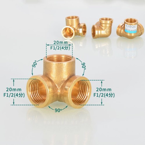 1/2" 3/4" Copper Tee Screw Thread Pipe Fittings Female / Male Hose BSP Connector