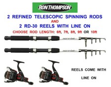 2 RON THOMPSON TELESCOPIC SPINNING RODS+2 CKR-30 REELS+LINE COARSE SEA FISHING