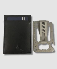 $66 Original Penguin Men's Black Genuine Leather Money Clip Card Case Wallet