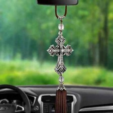 Metal And Crystal Diamond Cross Jesus Christian Car Rear View Mirror Car Pendant