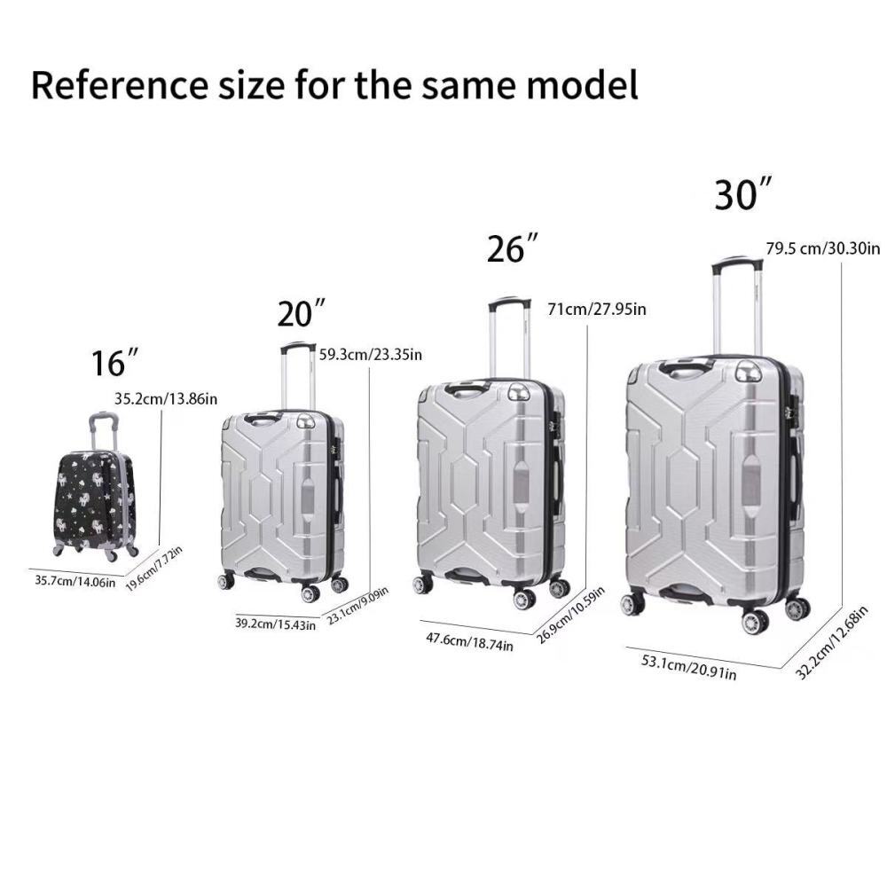 Luggage set PC material four piece travel luggage set, with rotating wheels