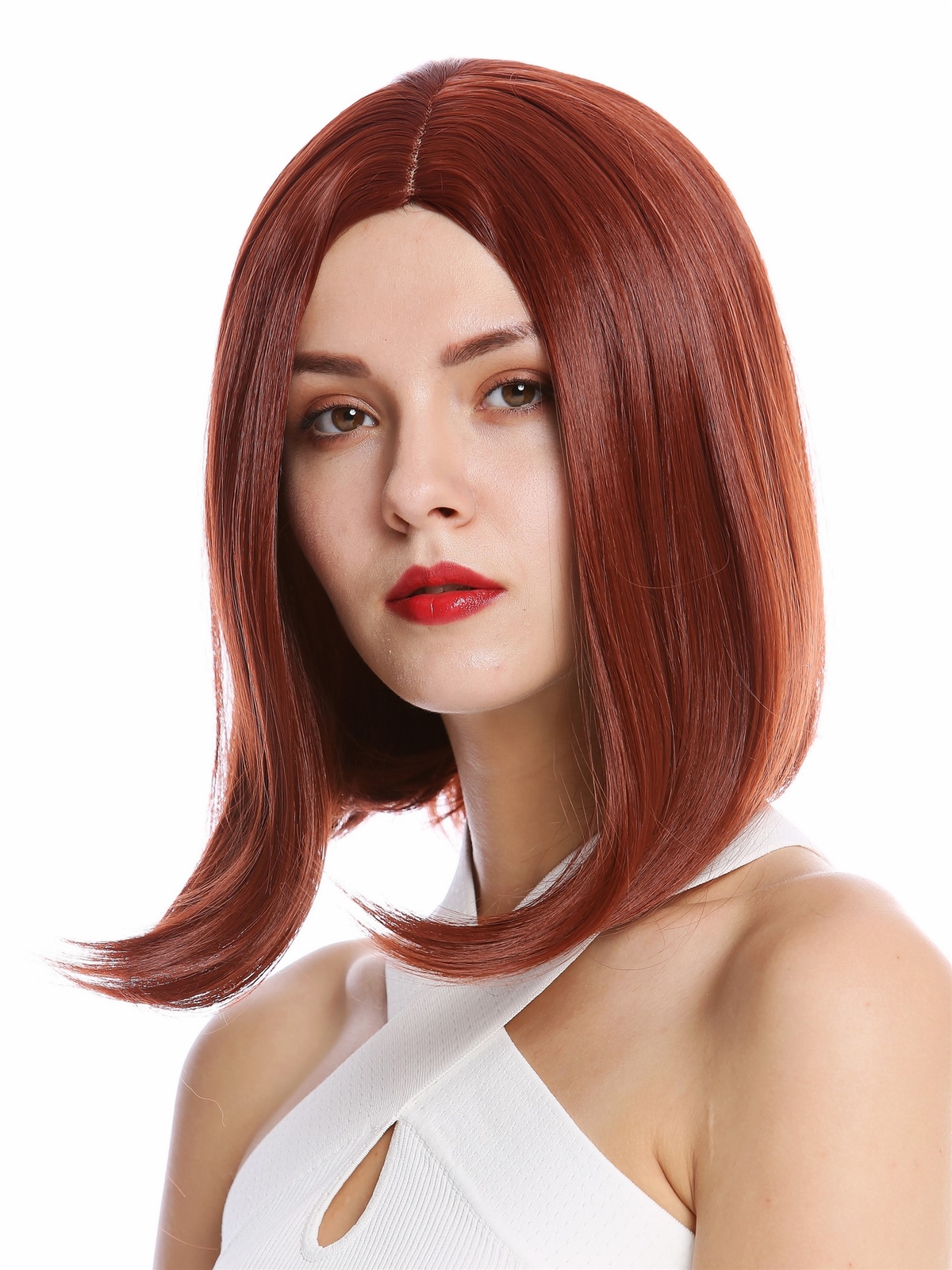 Women's Wig Long Bob Shoulder Length Straight Center Part Brown Reddish Brown