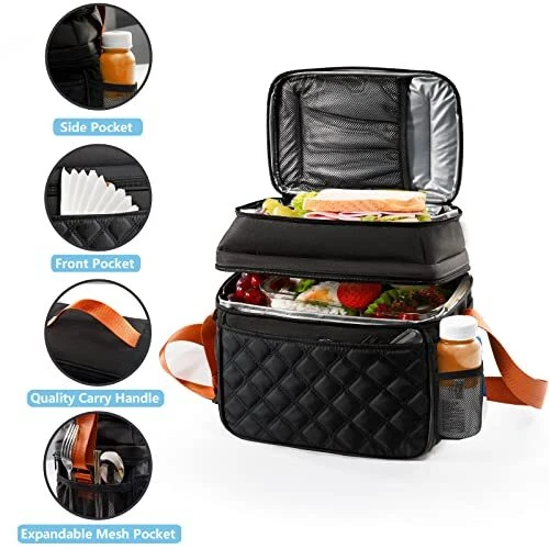 BAGSPRITE Large Lunch Bag for Women Men Double Deck Lunch Box with