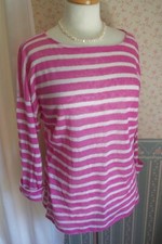Women's Lauren Ralph Lauren Linen Boatneck Sweater-L-Pink Stripes-3/4 Sleeve-NWT