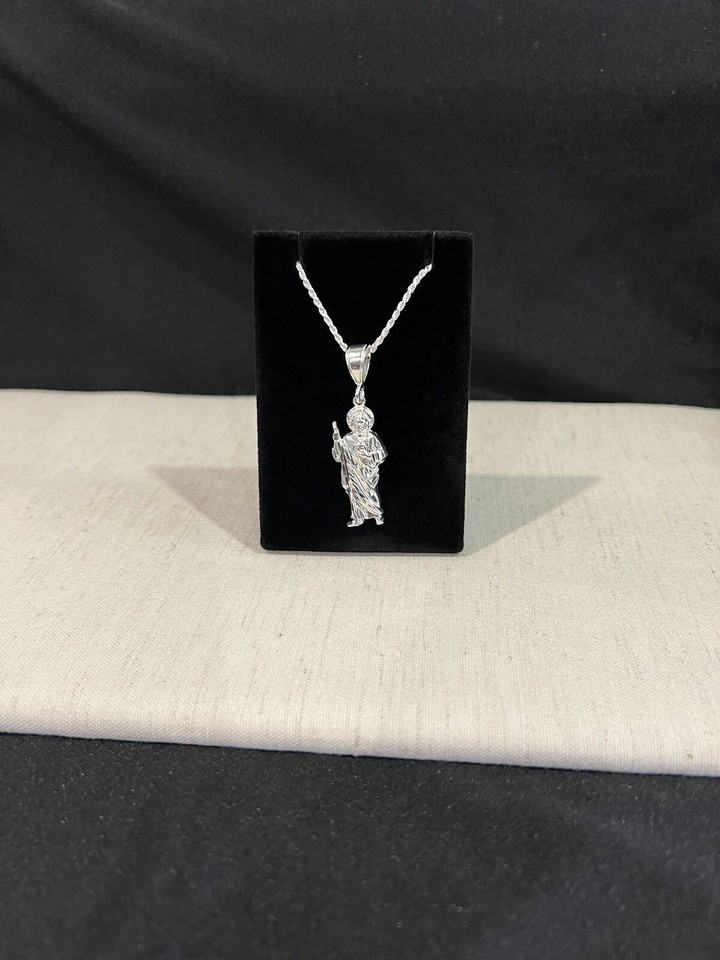 925 Sterling Silver Small Men St Jude San Judas Pendant & Rope Chain 18