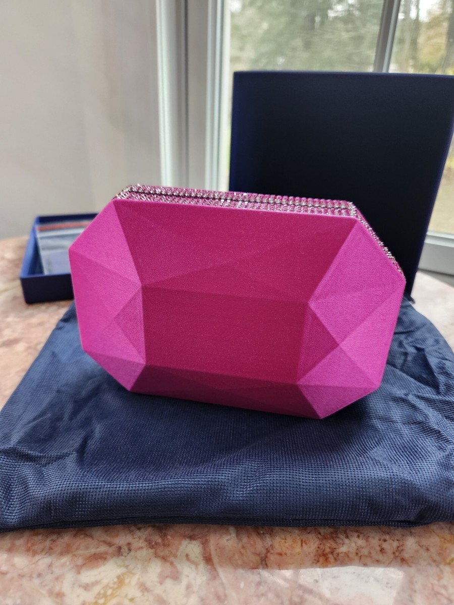 Fuchsia Pink Swarovski Clutch Purse Satin with Rhinestones 1001961