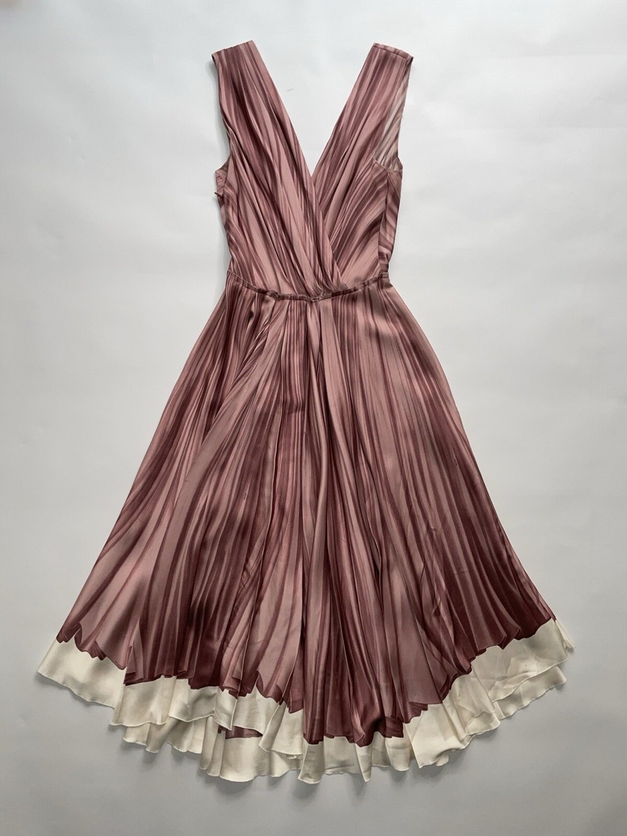Prada Fall 2004 Pink Trompe L'Oeil Grecian Pleat Print Silk Midi