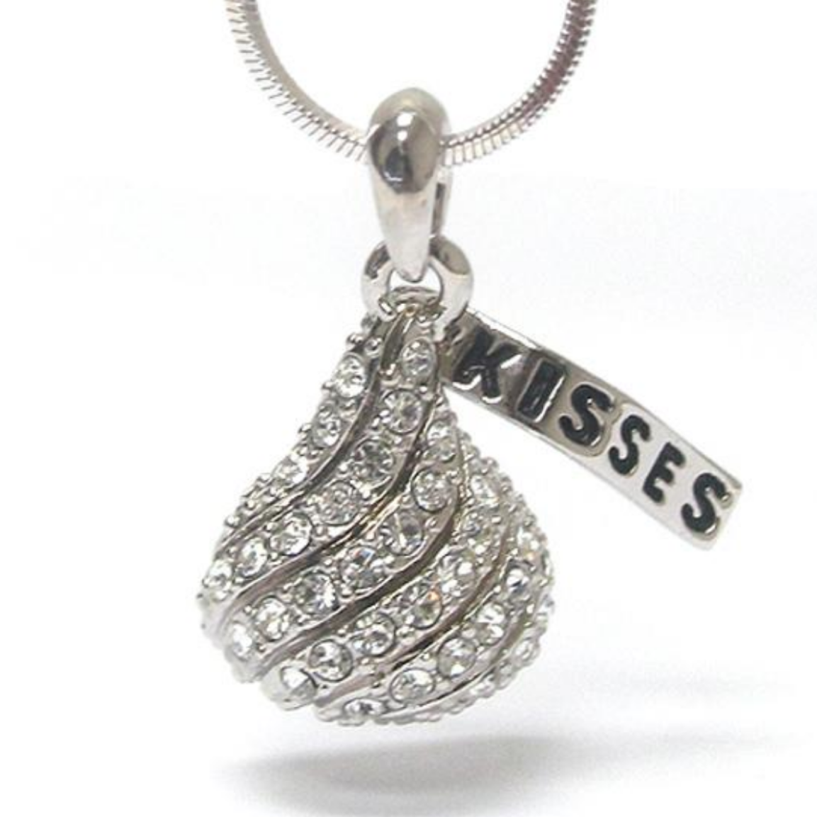 KISSES Candy Crystal Pendant Necklace White Gold