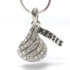 KISSES Candy Crystal Pendant Necklace White Gold