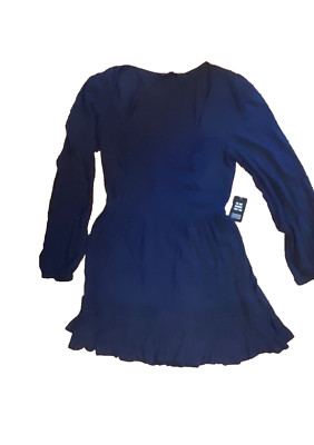 NWT Express navy swiss dot ruffle  sweat heart neckline crochet accent dress  S