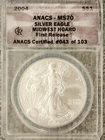 2004 1 OZ. SILVER AMERICAN EAGLE *ANACS MS 70* MIDWEST HOARD - FIRST RELEASE