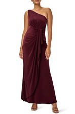 NWT Adrianna Papell One Shoulder Gown Red Wine Burgundy Jersey Dress Maxi 8