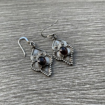 925 Sterling Silber roter Rubin Ohrhänger mit Perlen 7,1h