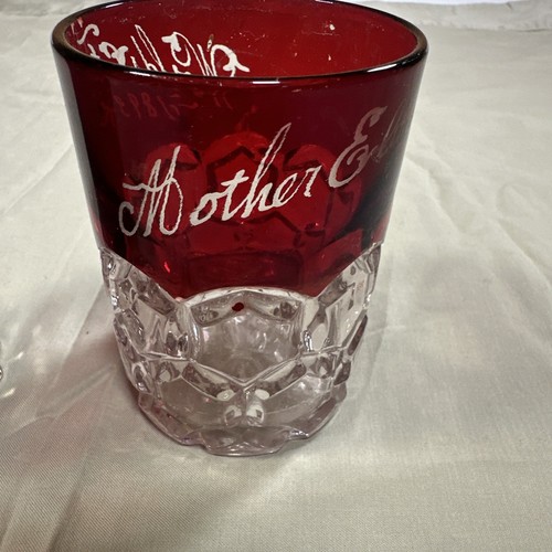 2- Ruby Stained Glass Souvenir Small Cups 1893 Worls Fair - Picture 6 of 9