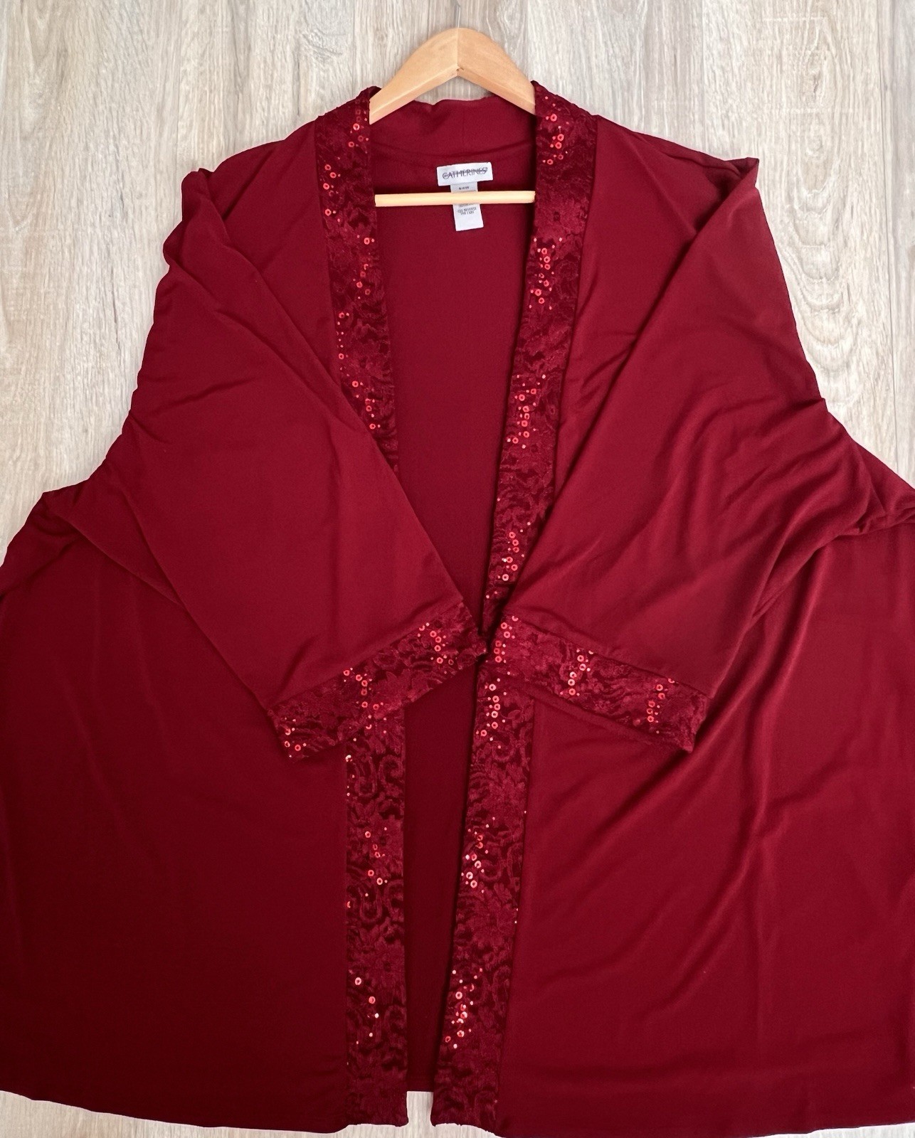 Catherines Sequin Lace Trim Red Open Front Cardig… - image 10