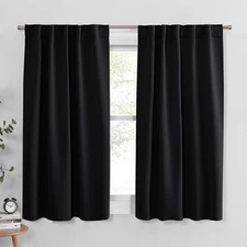 Short Blackout Curtains 45 Inch Long - Thermal Insulated Black Curtains for Bath