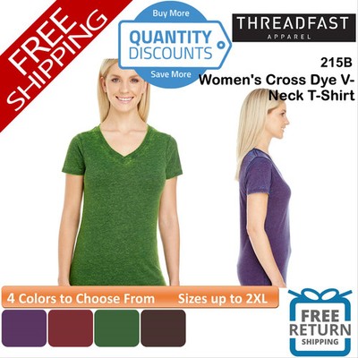   Threadfast Apparel Women Cross Blend Dye V-Neck T-Shirt Up To 2XL 215B