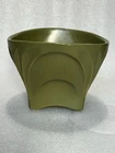 Vintage McCoy Floraline Olive Green Ceramic Footed Planter Arched Motif # 526