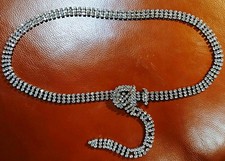 Vintage Silver Crystal Rhinestone Bling Belt Skinny Adjustable Buckle One Size