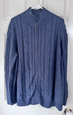 LL Bean Women s 100% Cotton Cable Knit Blue Full Zip Sweater Size 3X Plus