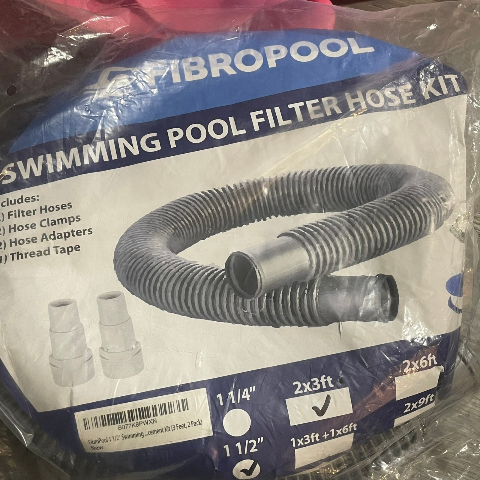2 PACK FIBROPOOL  SWIMMING POOL FILTER HOSE KIT 1 1/2" 6 FEET