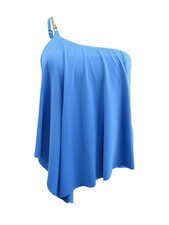 MICHAEL Michael Kors Women's Logo Chain One Shoulder Tankini Top L, Tide Blue 