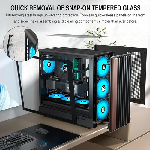 M2 PC Case - Wood Walnut front,Pre-Installed 7 PWM ARGB Fan(3x 140mm and 4x120mm - Picture 6 of 10