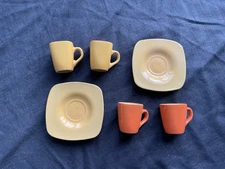Vintage GAUNAURD Espresso Set 4 Cups 2 Saucers Orange/yellow