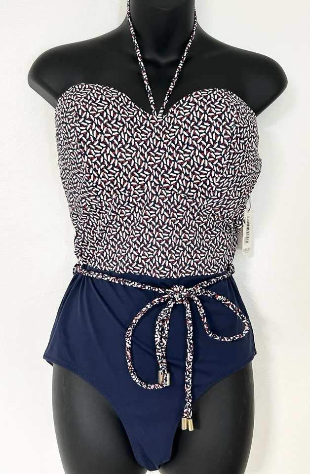 HUIT Marine 1 Piece Swim Suit 38D Navy Red Geometric NWT CRO-01 - Image 2 of 4