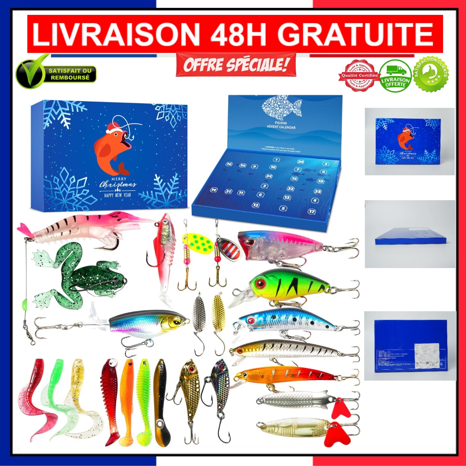 Calendrier de l'Avent Pêche 2025 avec 24 leurres variés pour carnassiers
