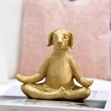 Meditating Dog Figurine Zen Decor Yoga Sculpture Gold Home Accent