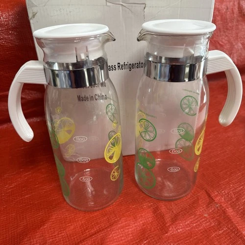 Vintage Set of 2 Lemon Lime Refrigerator GLASS Pitcher BRAND NEW IN BOX