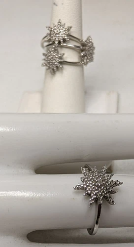 4  Vintage D' Joy Sterling Silver Starbursts Rings With Diamonds Size 675 -8