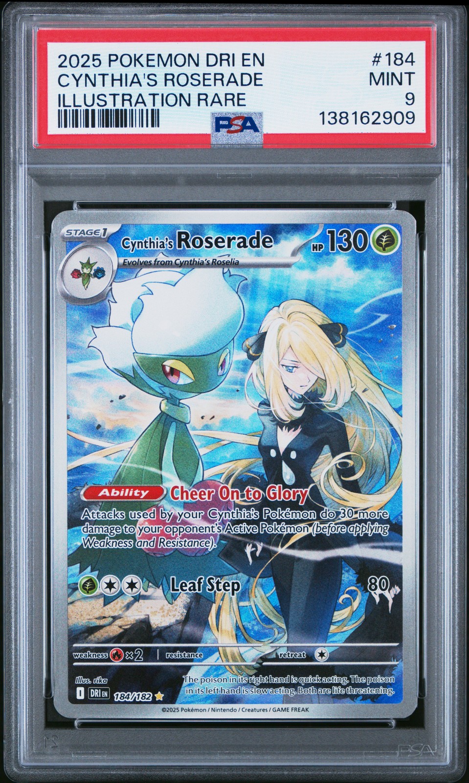 2025 POKEMON DRI EN-DESTINED RIVALS ILLUSTRATION RARE CYNTHIA'S ROSERADE PSA 9
