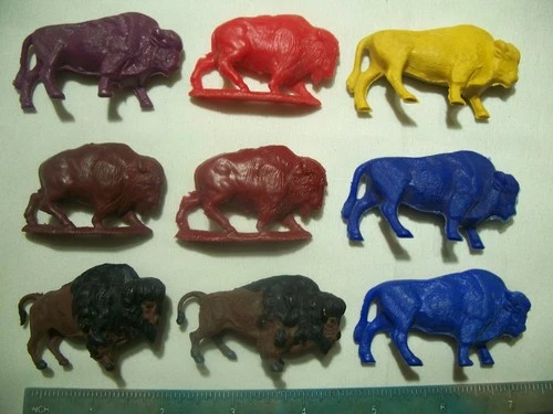 9 RARE MARX MPC LIDO WESTERN BUFFALO BISON 1/32 54MM 60MM PLASTIC PLAYSET