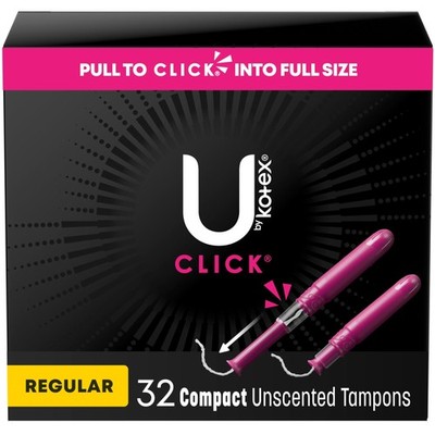 U by Kotex Click Compact Tampons, Regular, Unscented, 32 Count