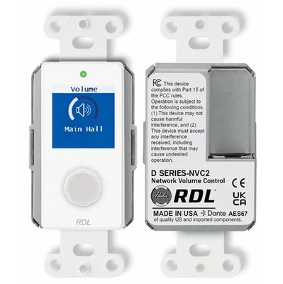 RDL D-NVC2 Wallplate Dante/AES67 Univ Rotary Volume Control Color Display WHT